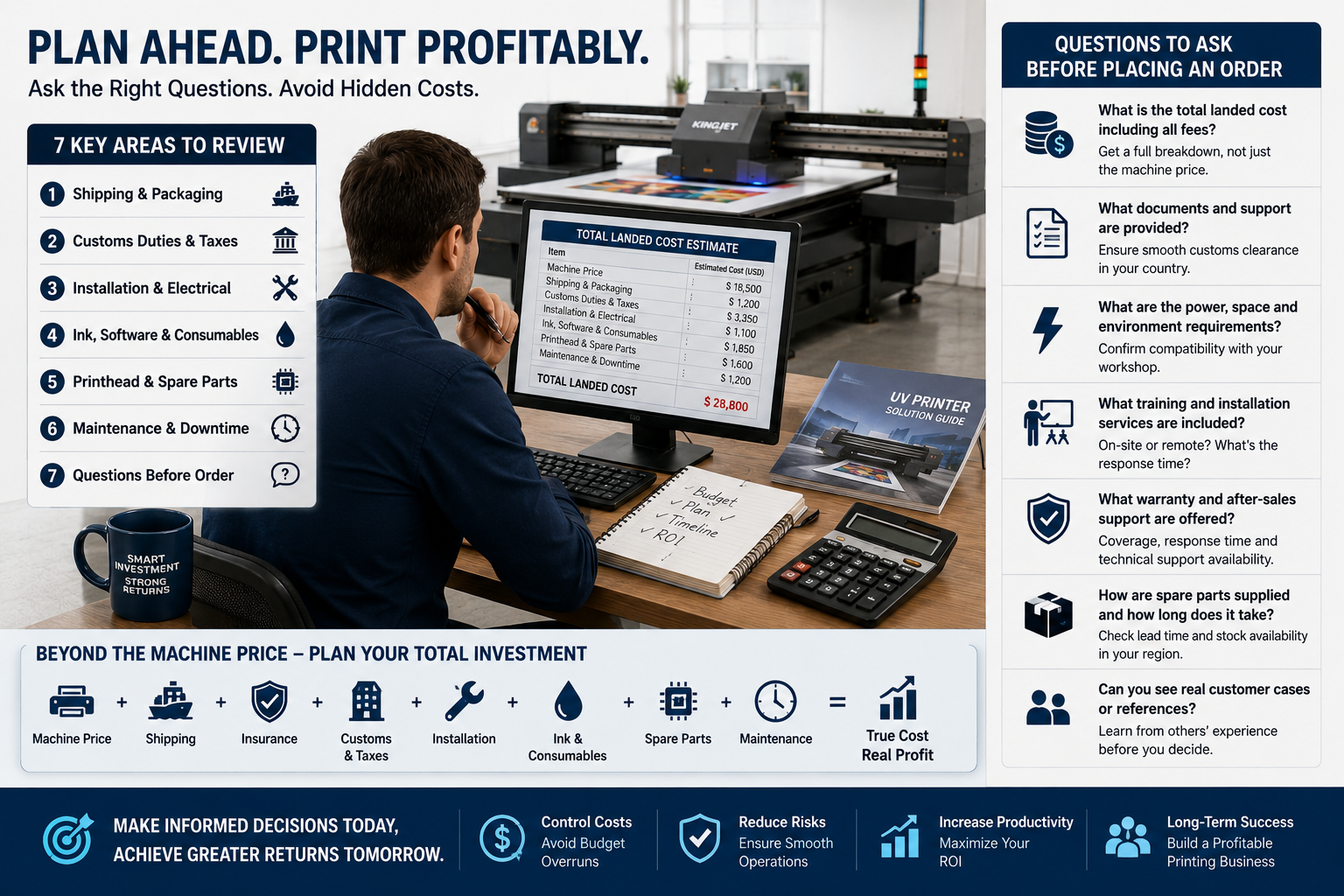 UV printer spare parts, printhead replacement, downtime risk and after-sales technical support