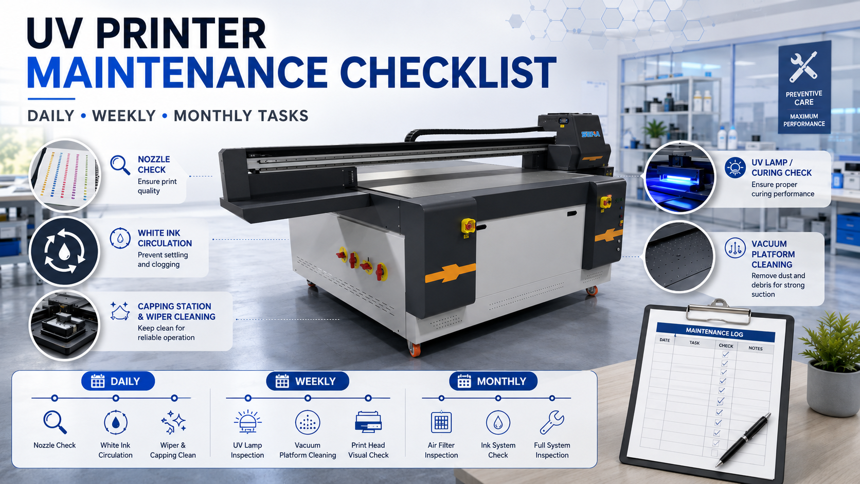 UV printer maintenance checklist for daily weekly and monthly tasks