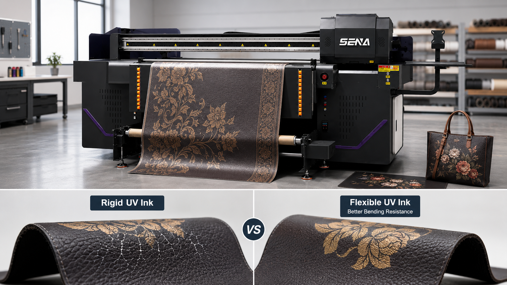 Flexible UV ink prevents cracking during leather bending