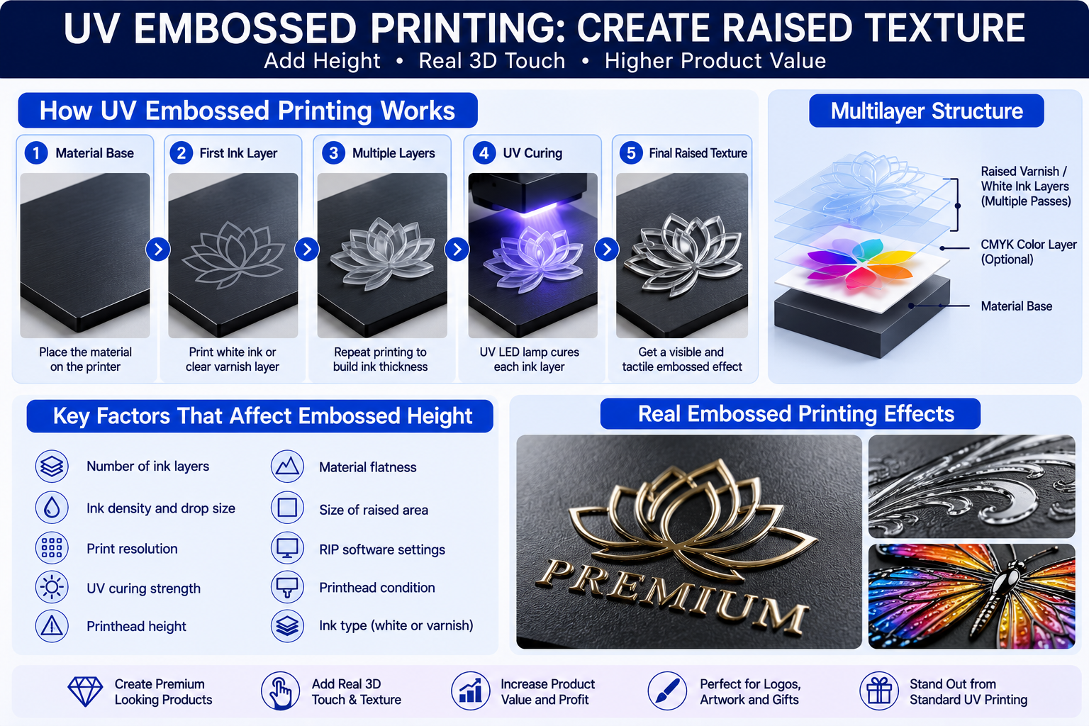 UV Embossed Printing Process UV embossed printing multilayer raised texture process