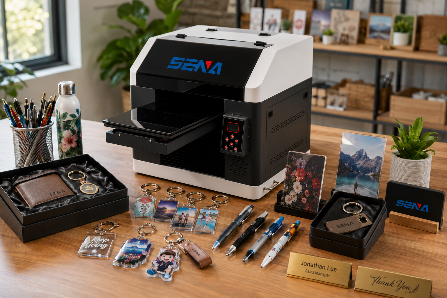 UV printer for promotional gifts including keychains pens nameplates and gift boxes