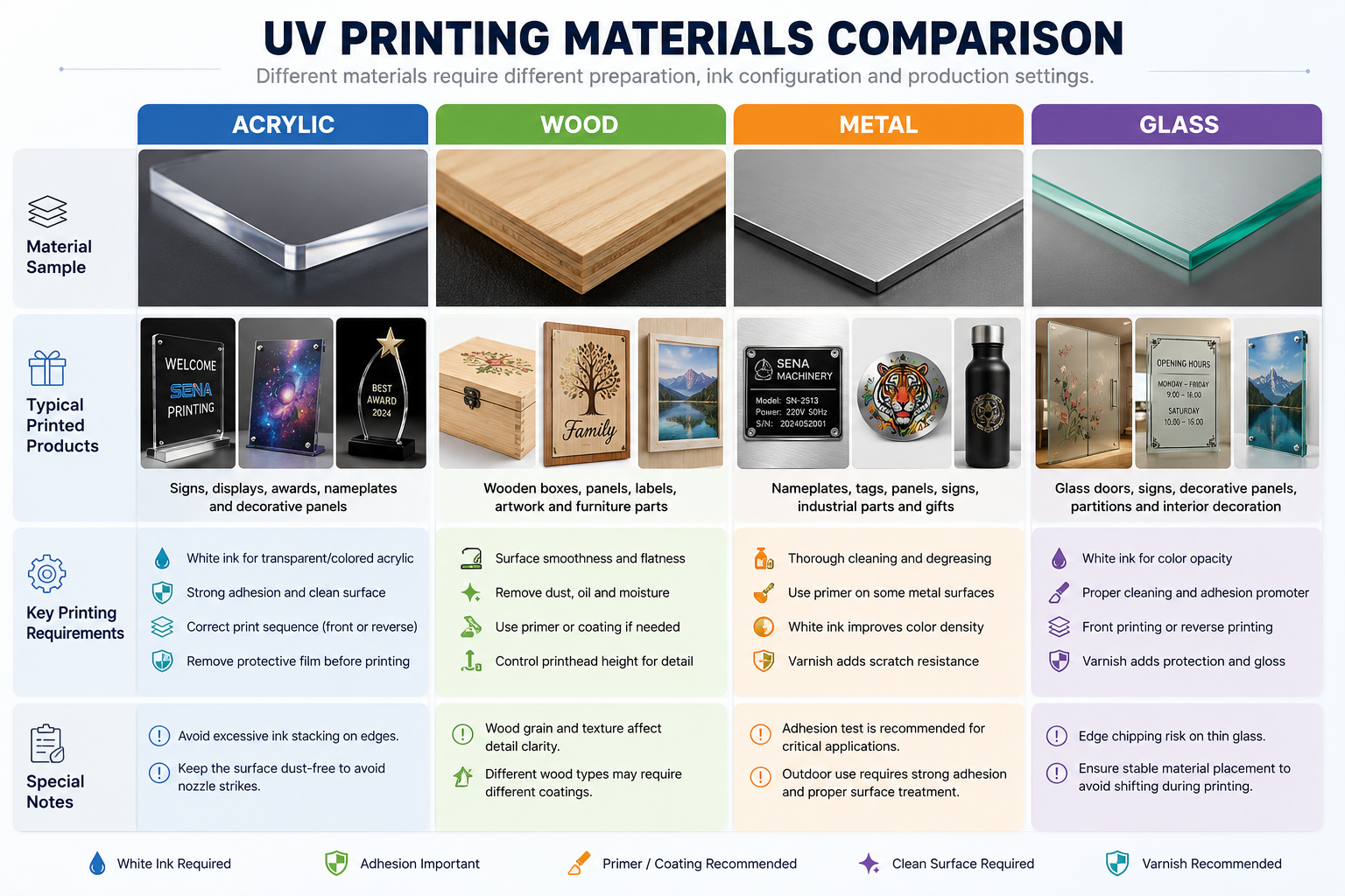 UV printing materials including acrylic wood metal and glass