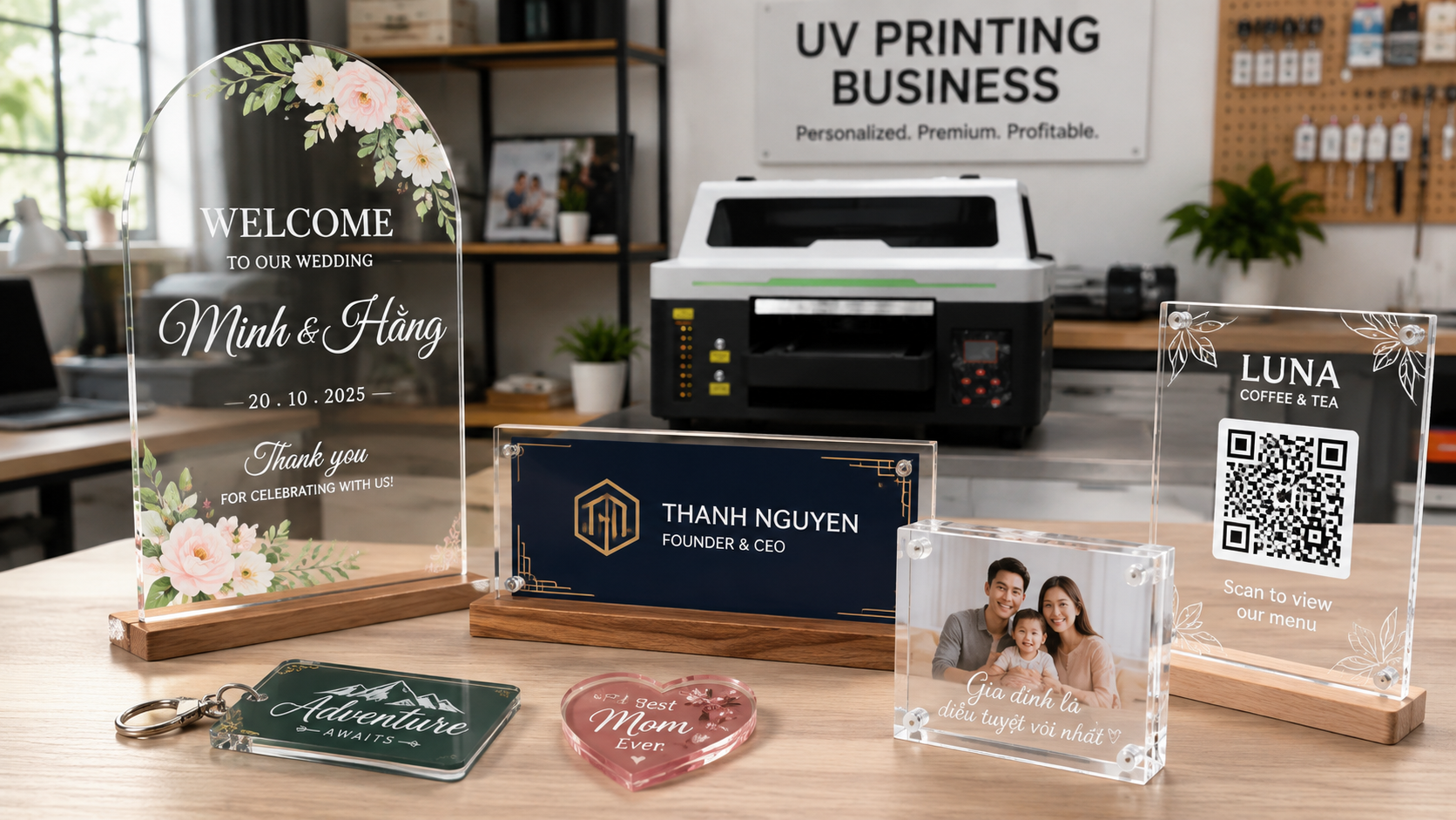 UV printing business startup producing personalized acrylic products