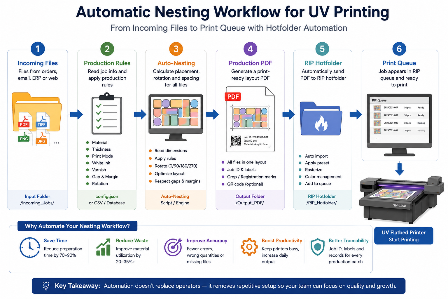 print workflow automation with auto nesting script RIP hotfolder and UV printer