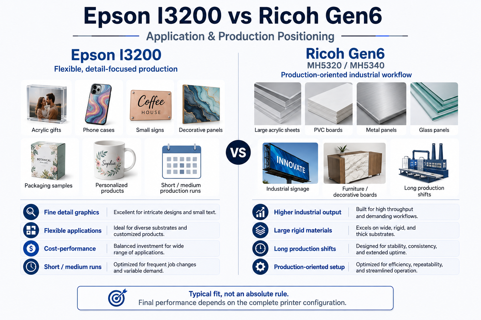 Epson I3200 and Ricoh Gen6 UV printer application comparison