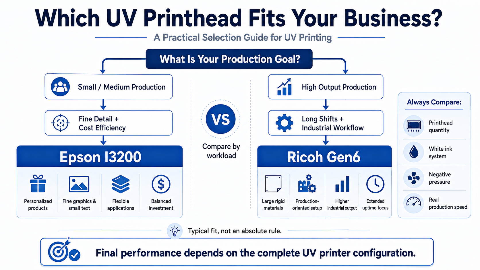 Ricoh Gen6 vs Epson I3200 UV printhead selection guide