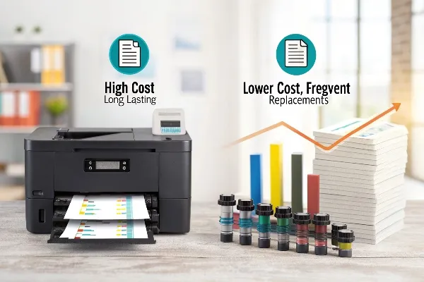 Comparação de custos de toner e tinta