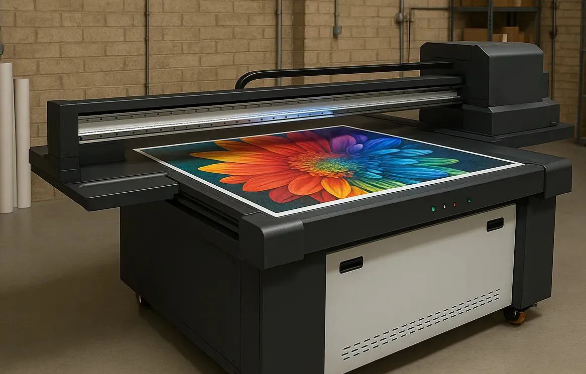 UV printer close-up showing wood grain detail