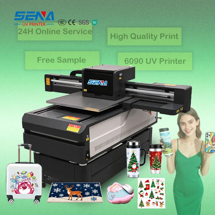 SENA UV flatbed printer printing on multiple material samples