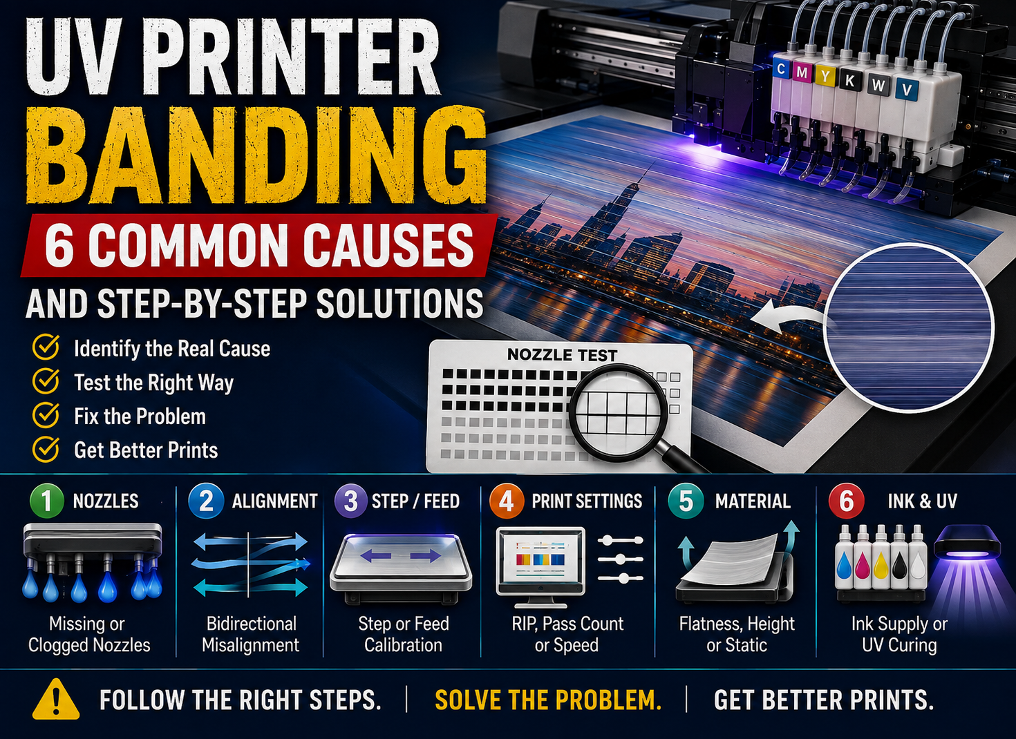 UV printer banding causing horizontal lines or color stripes